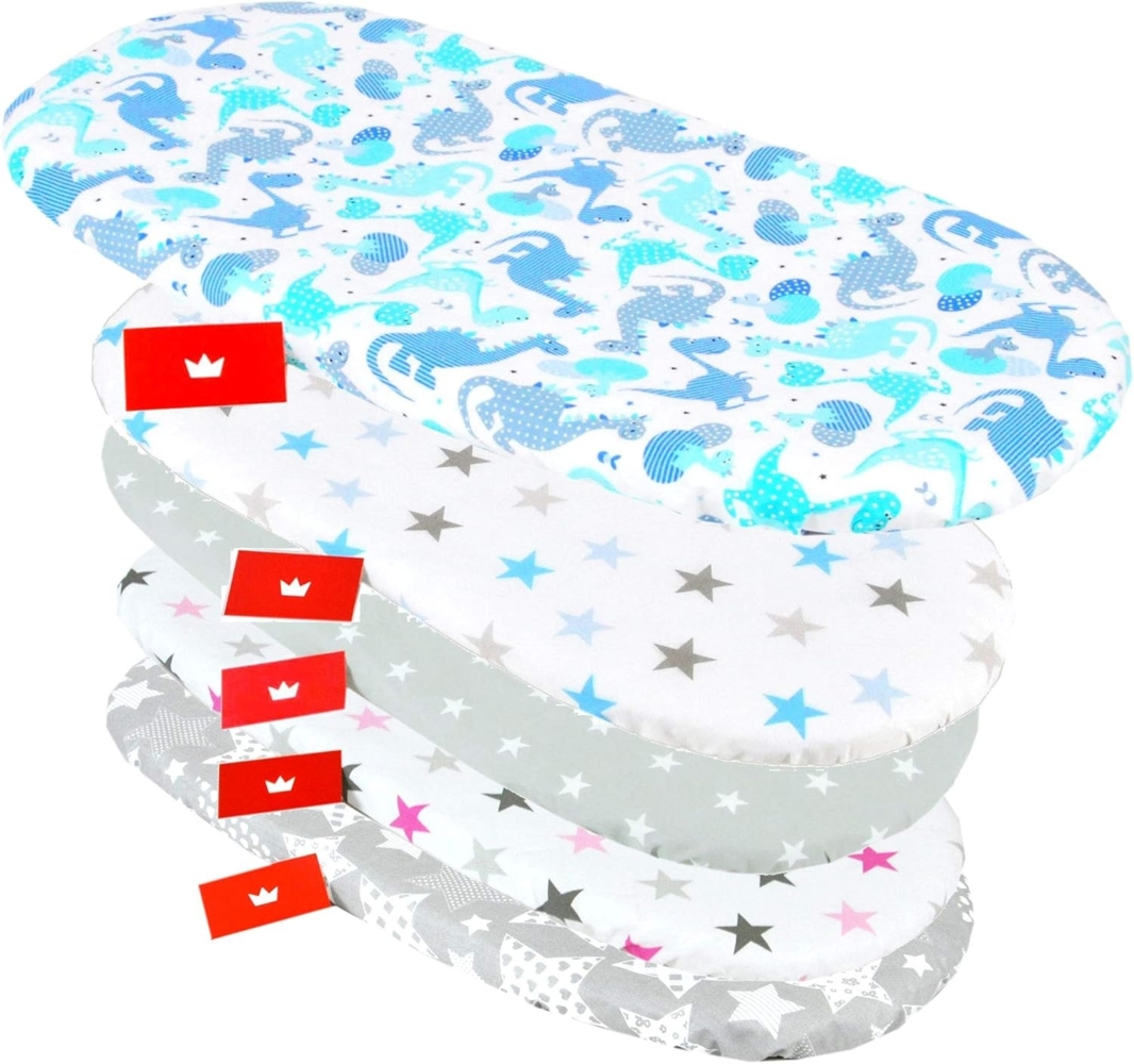 BabyLux Spannbettlaken BABYLUX Spannbettlaken Kinderwagen Baby Spannbetttuch Wiege Bettlaken, 100. Dino Blau Bild 1