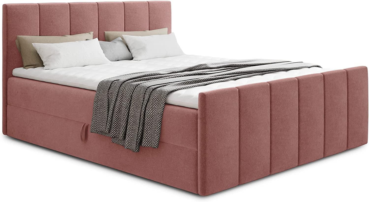 Boxspringbett Star Lux mit Fußteil, 2 Bettkästen und Matratzentopper - Doppelbett mit Topper, Bonell-Matratze, Polsterbett, Bett (Pink (Kronos 29), 140 x 200 cm) Bild 1