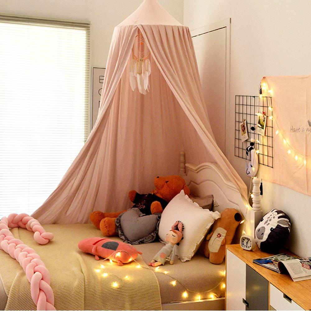 Koomiao Baby Baldachin Betthimmel, Babybett Bettvorhang Hängende Rund Princess Insektennetz Moskitonetz für Kinderzimmer und Spielzimmer Dekoration, Höhe 250cm (Pink-1) Bild 1