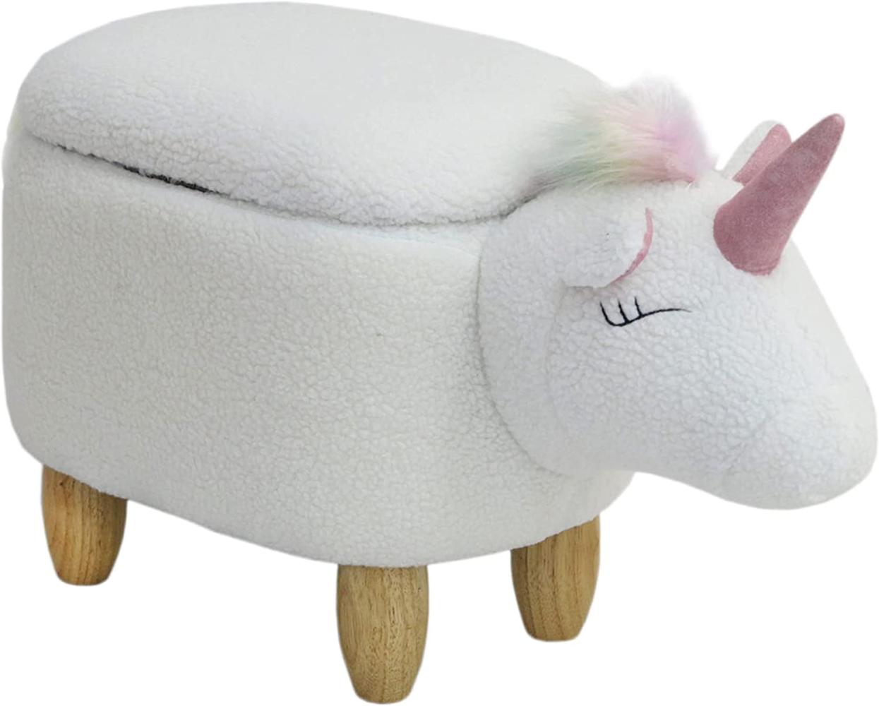 SVITA ANIMAL STORAGE Kinderhocker Hocker mit Stauraum gepolstert Einhorn Weiß Bild 1