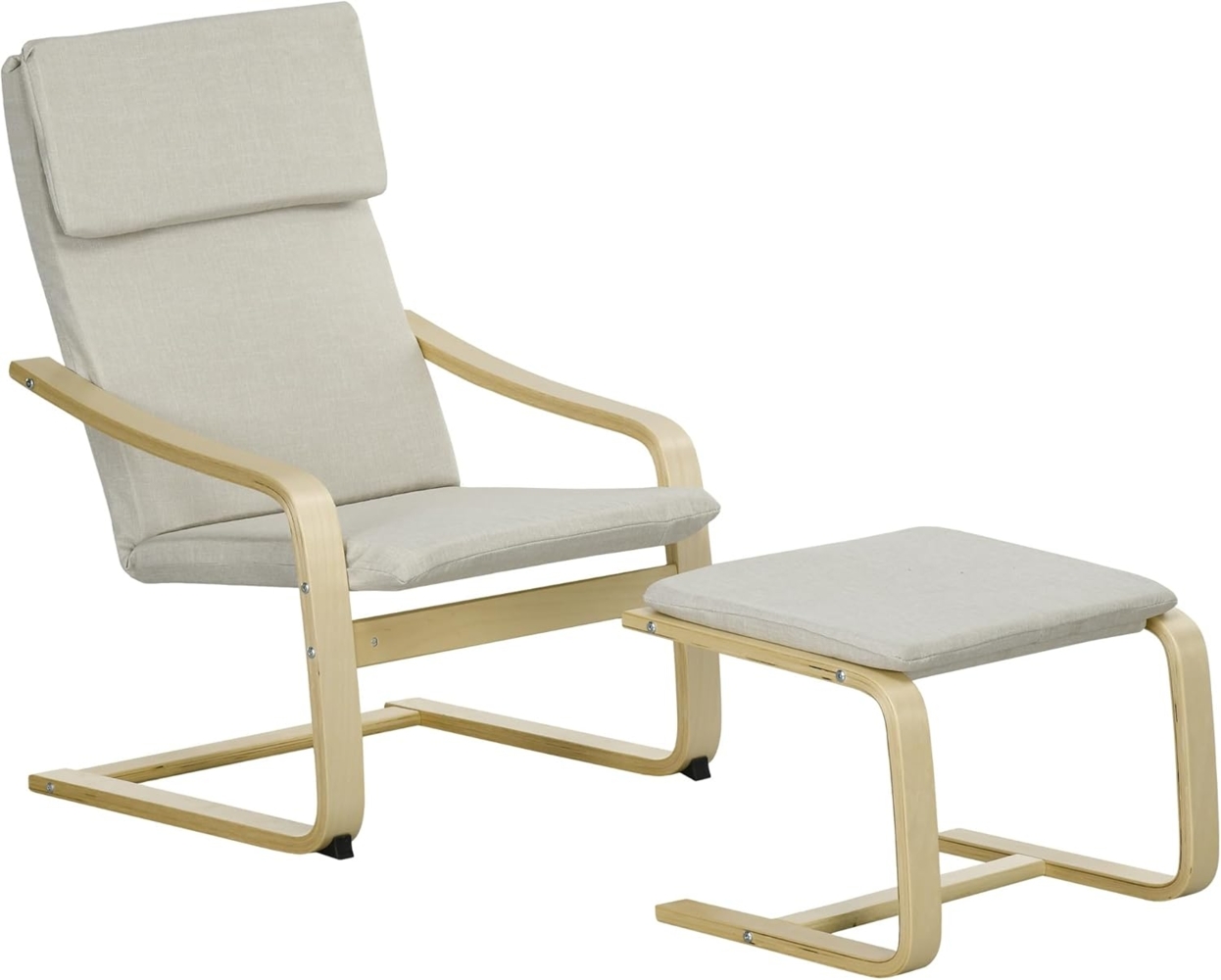 HOMCOM Relaxsessel mit Fußhocker, mit Armlehne, Schwingsessel (Lesesessel, 2-St, Ruhesessel), für Garten, Balkon, Cremeweiß Bild 1