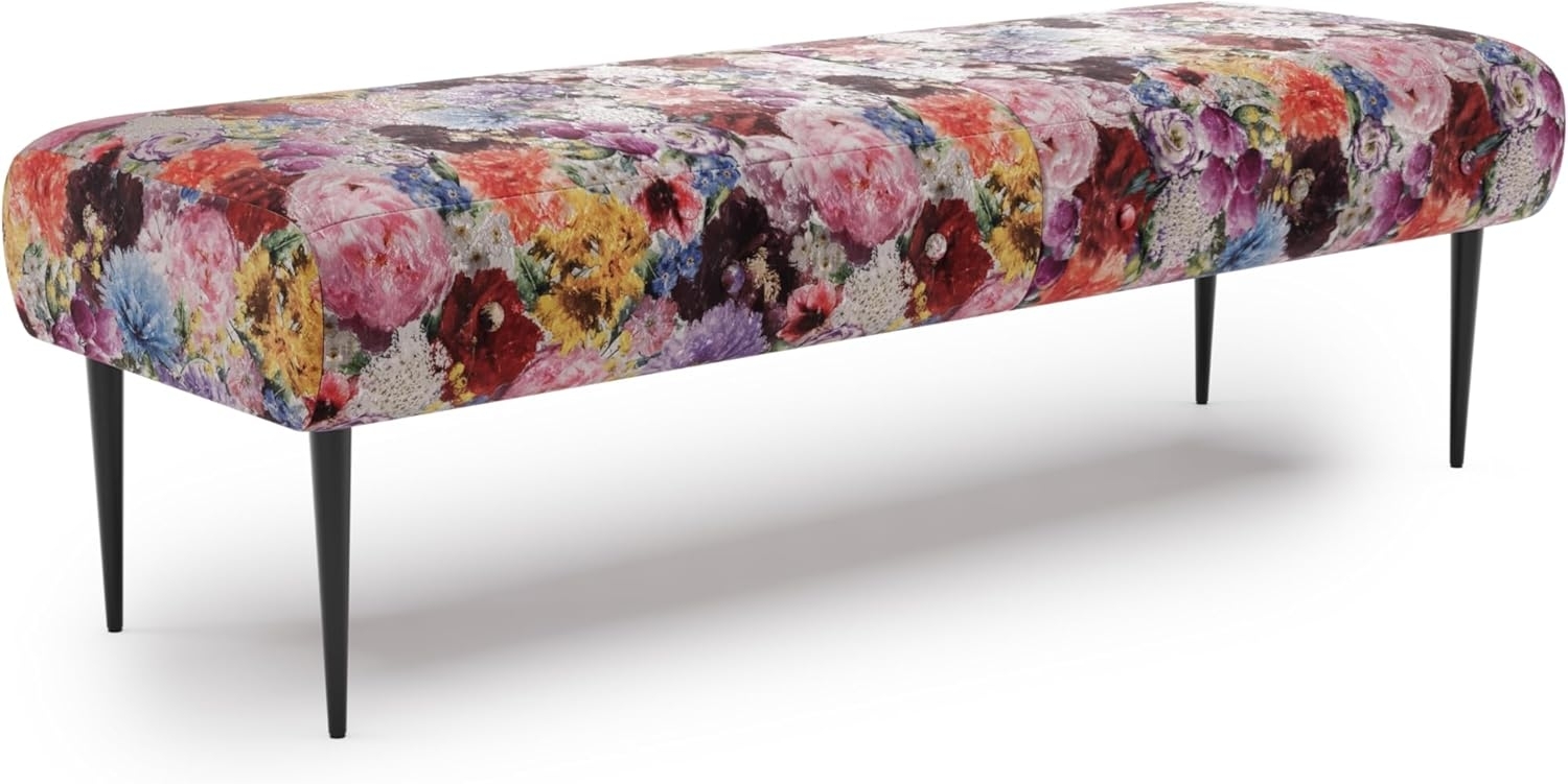 CAVADORE Sitzbank Amba, Trendige Polsterbank 2,5-sitzig für Küche, Esszimmer oder Wohnküche / Küchenbank passend zum 2,5-Sitzer Amba / 139 x 52 x 54 / Jacquard Flachgewebe: Blumenmuster Rot Bild 1