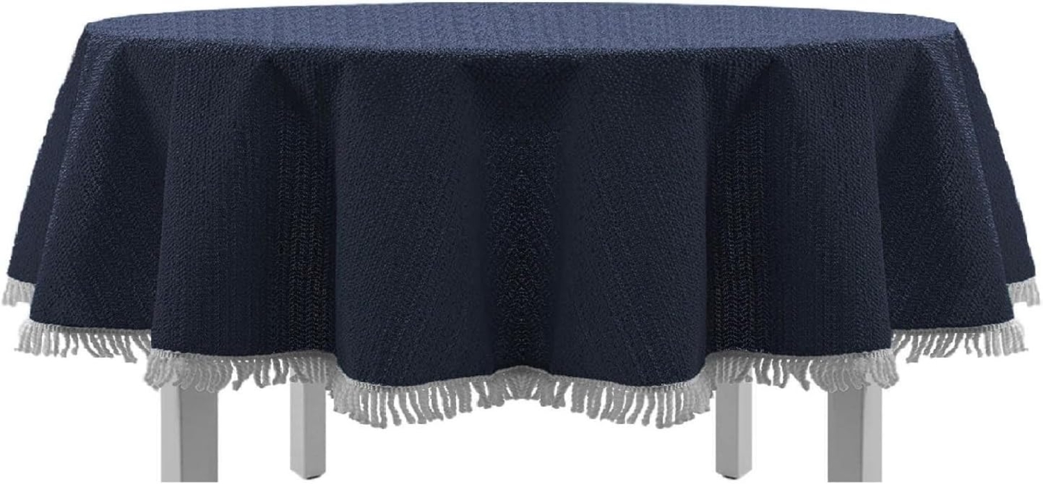 Gartentischdecke mit Fransen 150x210 cm oval blau Bild 1