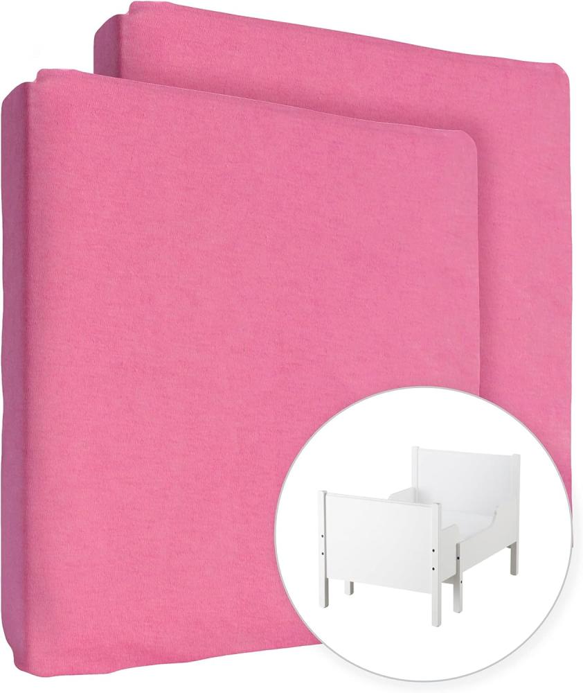 2X Jersey 100% Baumwolle Spannbettlaken für 130x80 cm Ausziehbare Kleinkind Baby Kinderbett Bett Matratze (Rosa) Bild 1