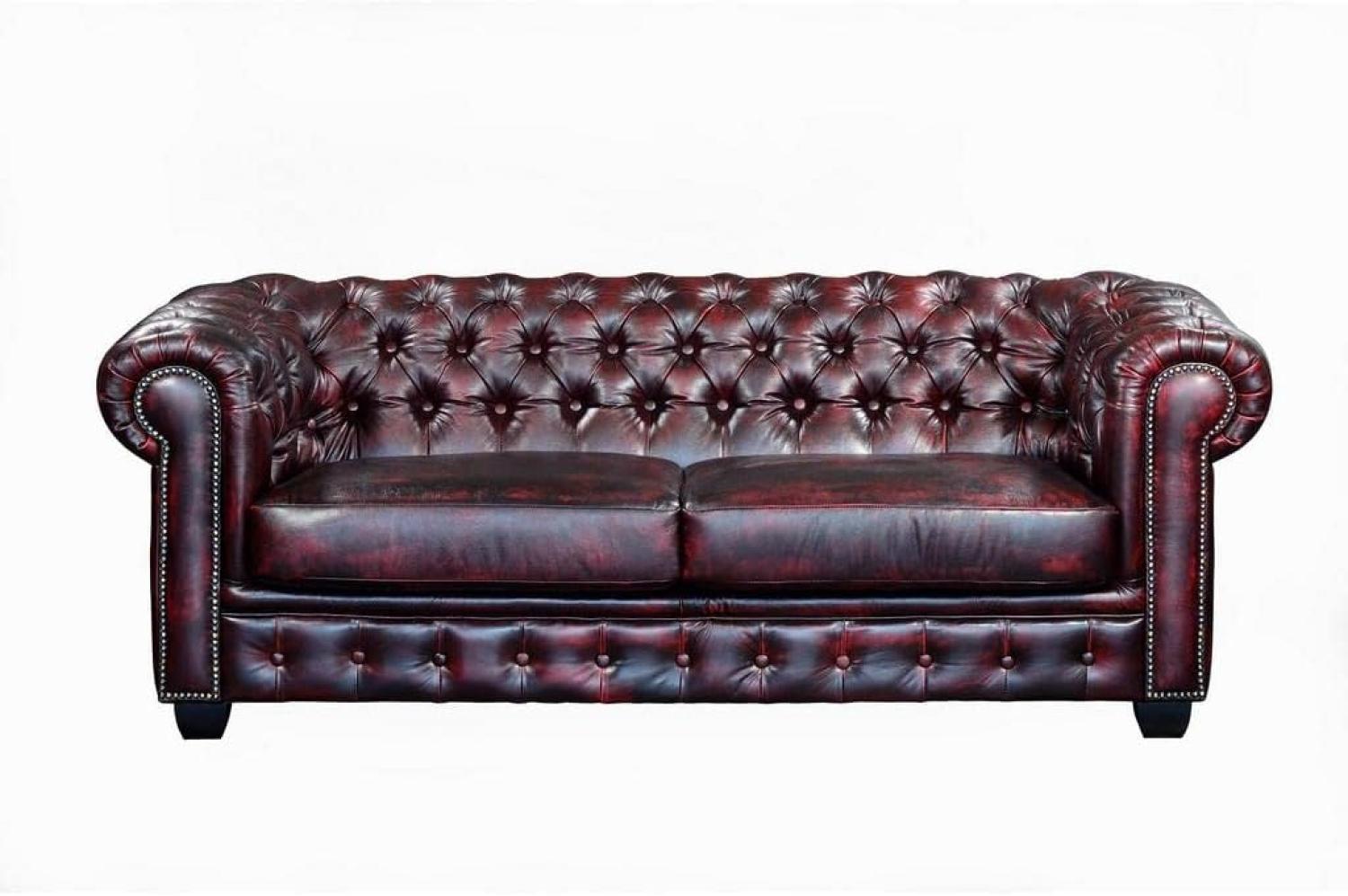 Chesterfield Ledersofa 3-Sitzer BRENTON - Büffelleder - Rotbraun Bild 1