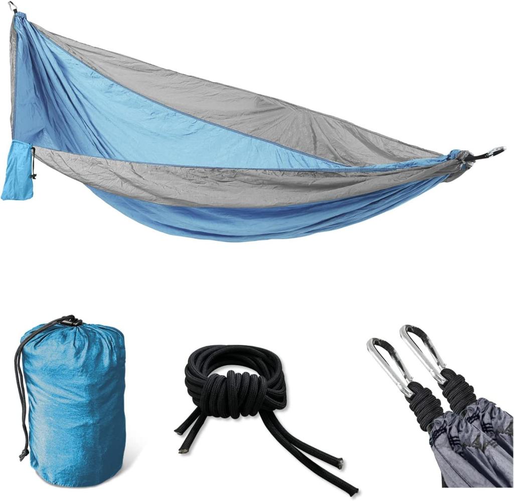 SVITA Hängematte Outdoor Camping ultraleicht Befestigung 1-2 Personen Blau Grau Bild 1