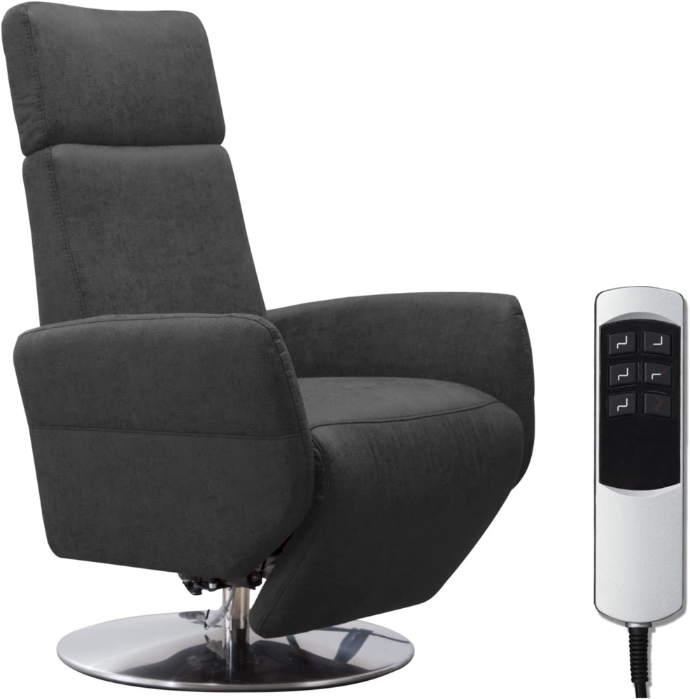 Cavadore TV-Sessel Cobra mit 2 E-Motoren / Elektrischer Fernsehsessel mit Fernbedienung / Relaxfunktion, Liegefunktion / Ergonomie L / Belastbar bis 130 kg / 71 x 112 x 82 / Lederoptik Anthrazit Bild 1