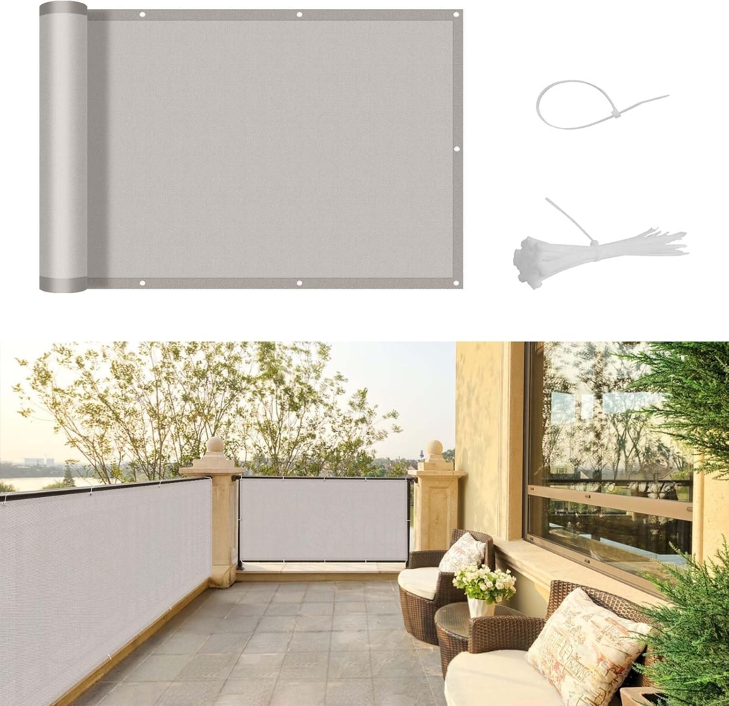 SUNNY GUARD Balkon Sichtschutz 80x500 cm Balkonabdeckung PES UV-Schutz Balkonverkleidung wetterfester,mit Kabelbinder,Taupe Bild 1