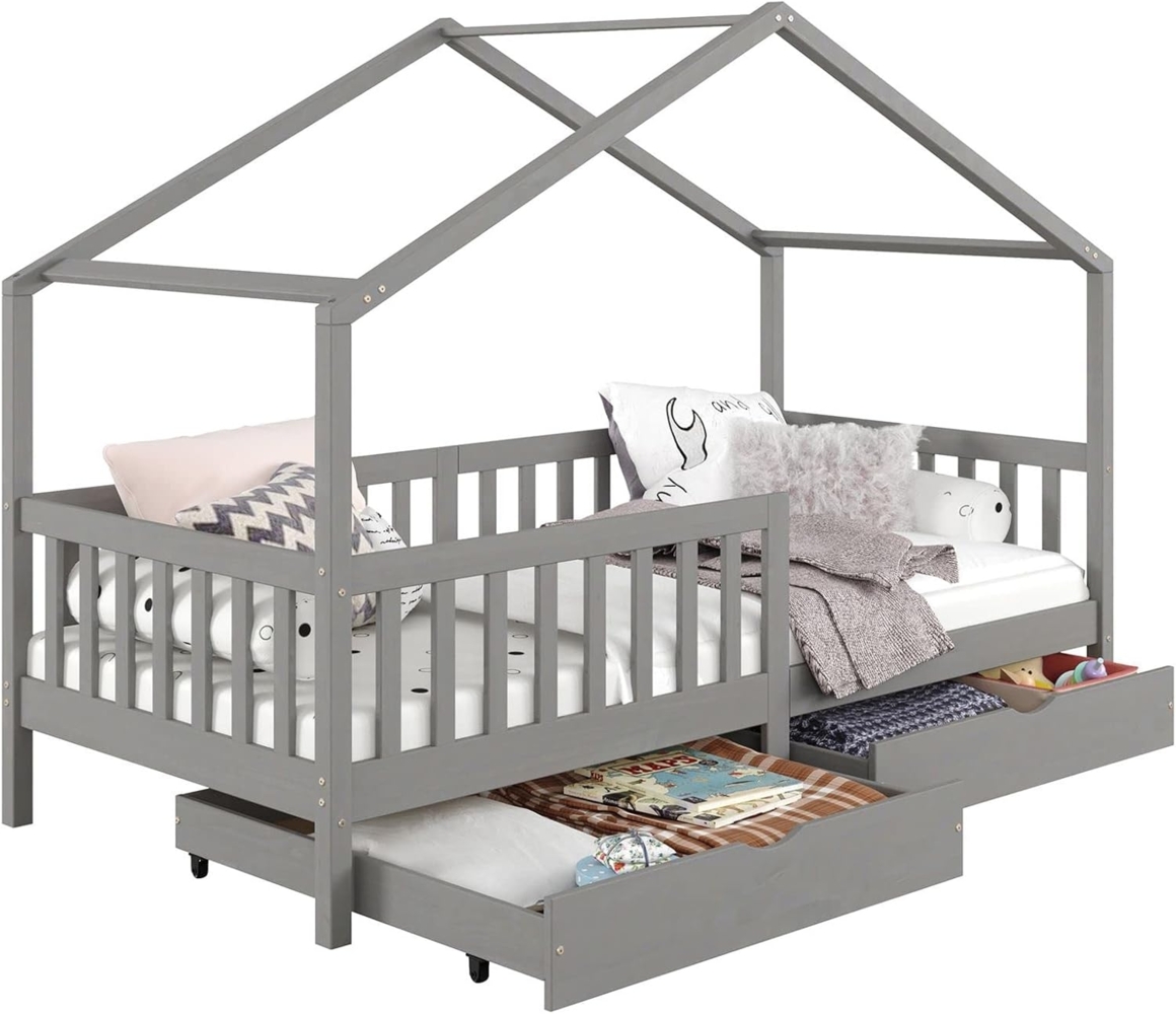 IDIMEX Kinderbett ELEA, Hausbett Montessori Bett Kinderbett Tipibett 90 x 200 Kiefer Schublad Bild 1