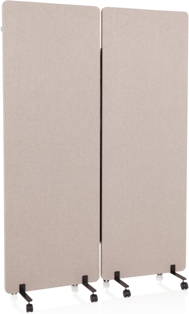 hjh OFFICE Mobile Akustik Trennwand 2er Set 177x60 cm FLEXMIUT Stoff Taupe Raumteiler mit Rollen & Gleiter 891000 Bild 1