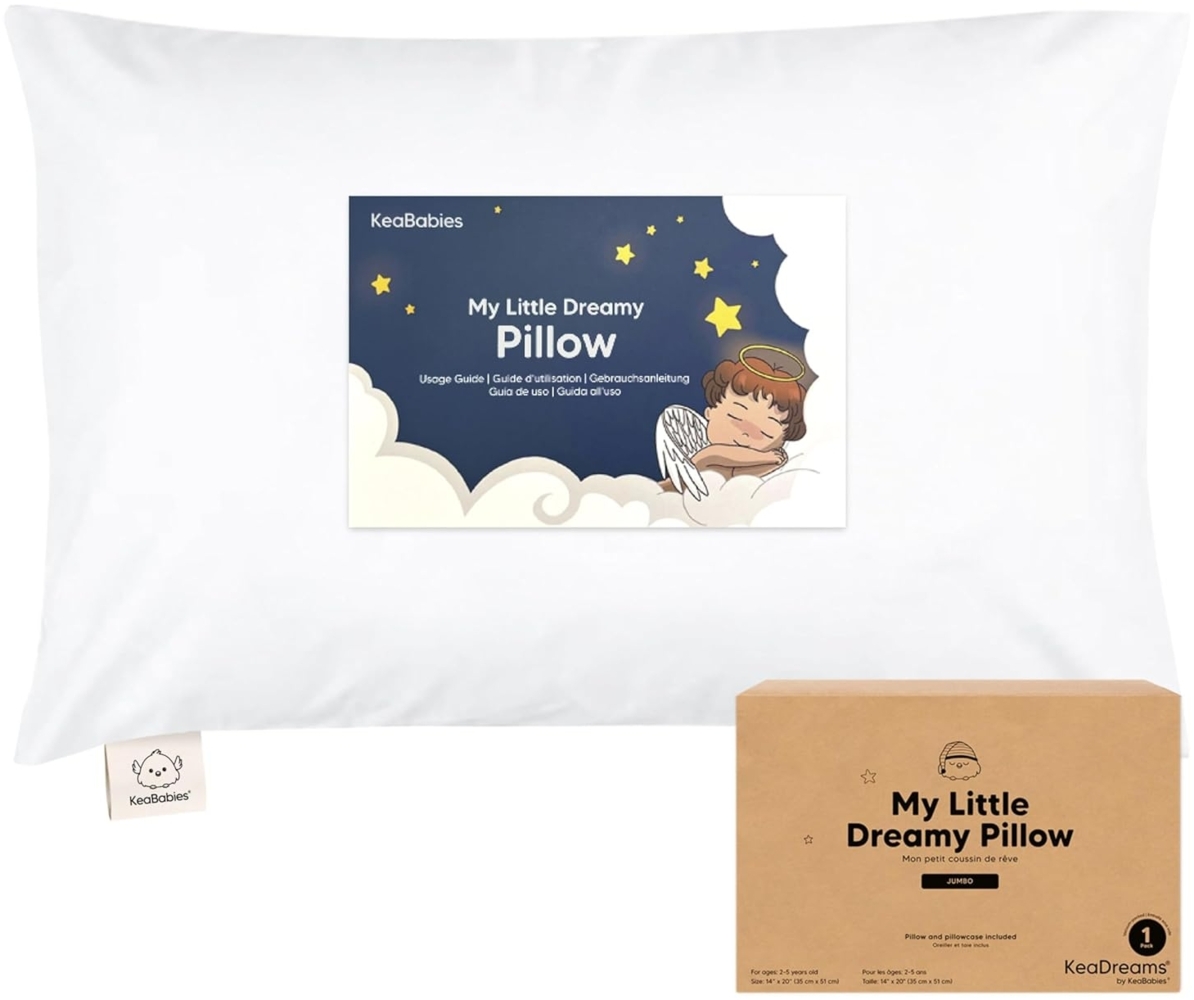 KeaBabies Kinderkissen mit Kissenbezug – 51X35cm Kinderkissen ab 2 Jahren, Waschbares Kinderkissen, Weiches Bio-Kinderkissen, Kinderkissen zum Schlafen, Großes Kinderkissen (Soft White) Bild 1