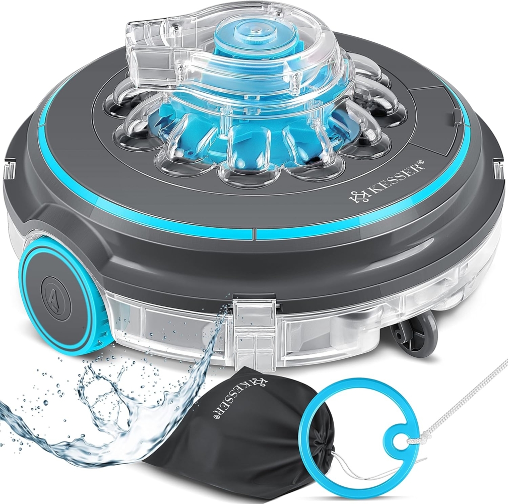 KESSER® Poolroboter Poolreiniger Akku Aqua-9000 inkl. Transporttasche Pool Roboter für bis 80m² Pools, Li-Ion Akku max. 75 min, Kabellos Poolsauger Bodenreinigung Vollautomatisch Bodensauger Anthrazit Bild 1