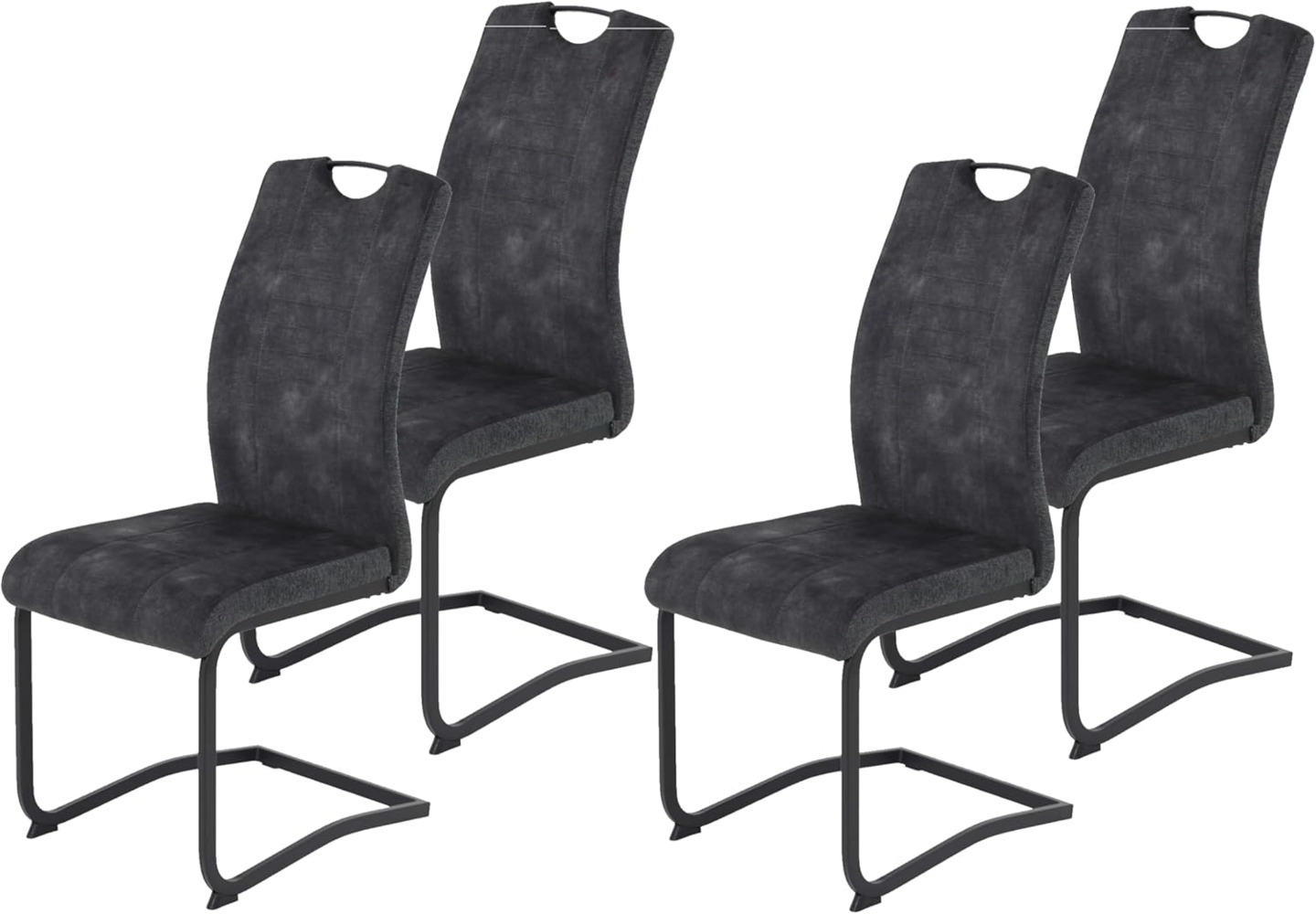 Hela Tische, 4er Set Esszimmerstuhl Riga, Bezug Materialmix Anthrazit, Lehne mit Griff, ergonomisch, 120kg belastbar Bild 1