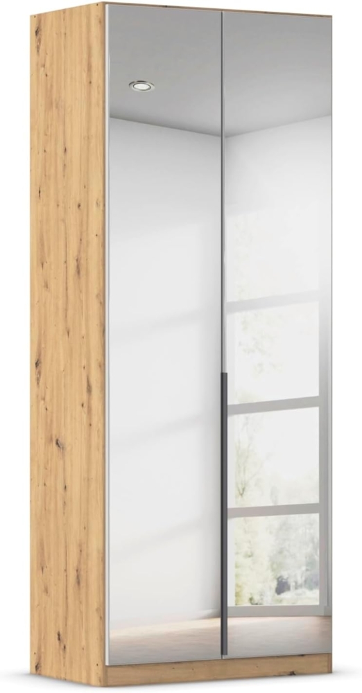 Rauch Möbel Alabama, Kleiderschrank, Garderobenschrank, 2-türig, Spiegel, Zubehör Basic, 1 Kleiderstange, 2 Einlegeböden, Farbe Weiß/Eiche Artisan, Holz, Griff Grau metallic, 91 x 229 x 54 cm Bild 1