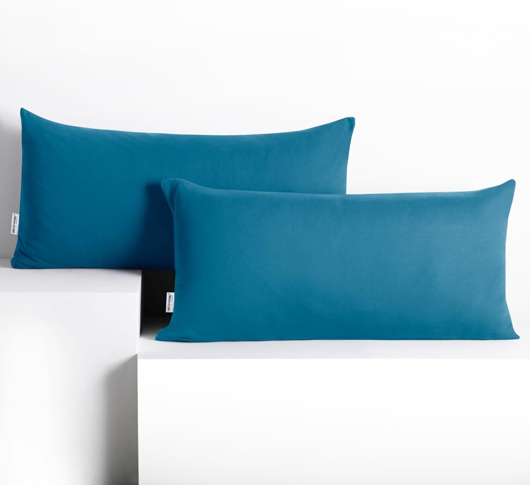 DecoKing 2 Kissenbezüge 40x80 cm Jersey 100% gekämmte Baumwolle Reißverschluss blau Amber Bild 1