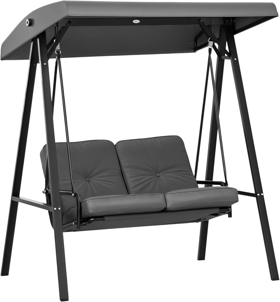 Outsunny Hollywoodschaukel mit Verstellbarem Dach, Kissen, 2-Sitzer, Verstellbares Dach, Schaukelbank, 1 tlg, Gartenschaukel, für Garten, Terrasse, Dunkelgrau, 145 x 116 x 172 cm Bild 1