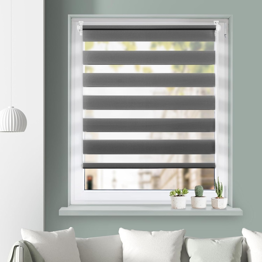 Grandekor Doppelrollo Klemmfix ohne Bohren Anthrazit 70x150cm(Stoffbreite 66cm) Fenster Rollos für innen Klemmrollos Duo Rollos für Fenster ohne Bohren mit Bohren Privatschutz UV-Schutz Zebrarollo Bild 1