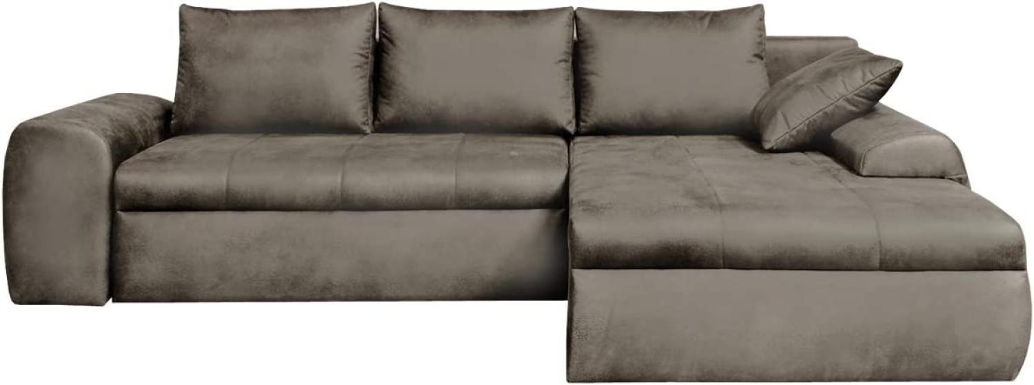 lifestyle4living Ecksofa mit Schlaffunktion und Bettkasten in Hell-Grau | Gemütliches Mikrofaser L-Sofa im Vintage-Look mit Stauraum inkl. 4 Rückenkissen Bild 1