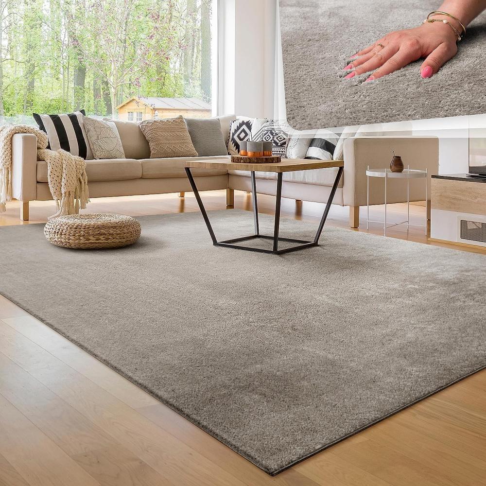 Paco Home Waschbarer Teppich Wohnzimmer Schlafzimmer Kurzflor rutschfest Flauschig Weich Moderne Einfarbige Muster, Grösse:100x200 cm, Farbe:Grau Bild 1