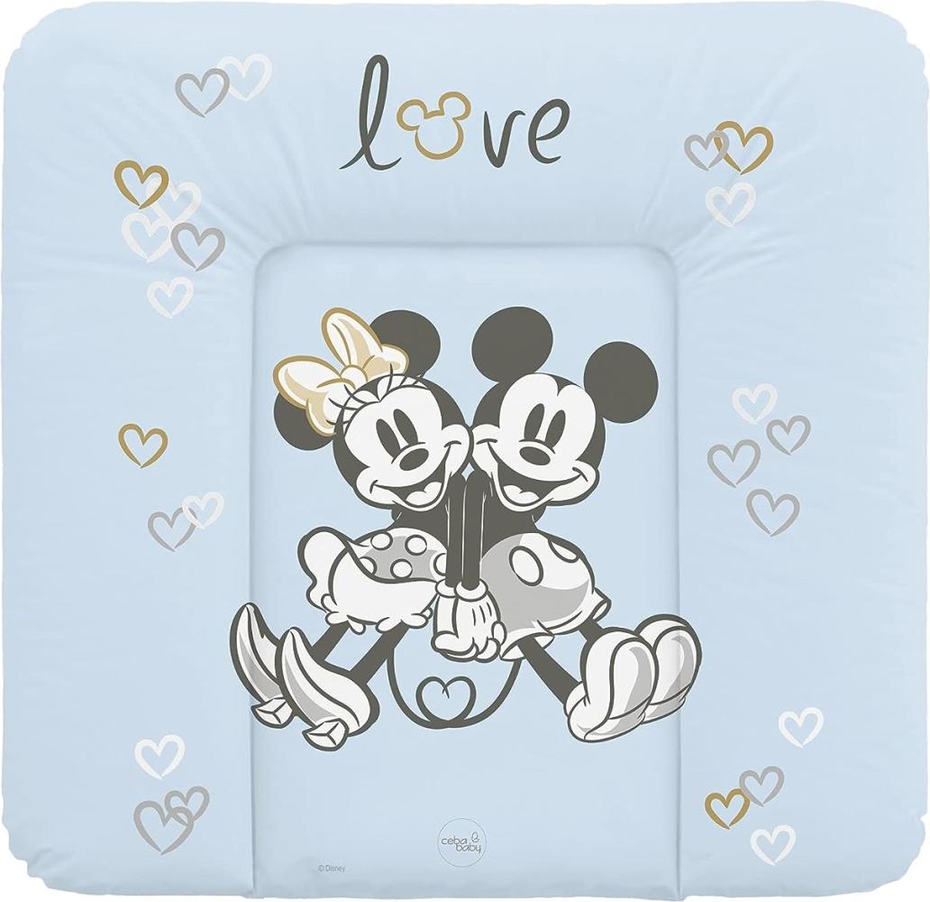 Ceba Baby Wickelauflage - Weiche Wickelunterlage zum Wechseln von Windeln, mit Disney-Motiven - Robustes PVC, abwaschbar - Wickeltischauflage - 75x72 cm - Minnie & Mickey Blau Bild 1