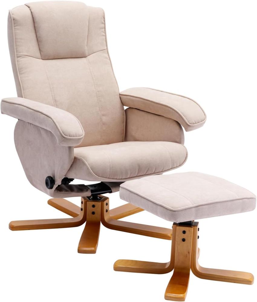 SVITA Charles Relaxsessel Hocker Sessel Beige Fernsehsessel Drehsessel Polyester Holz Bild 1