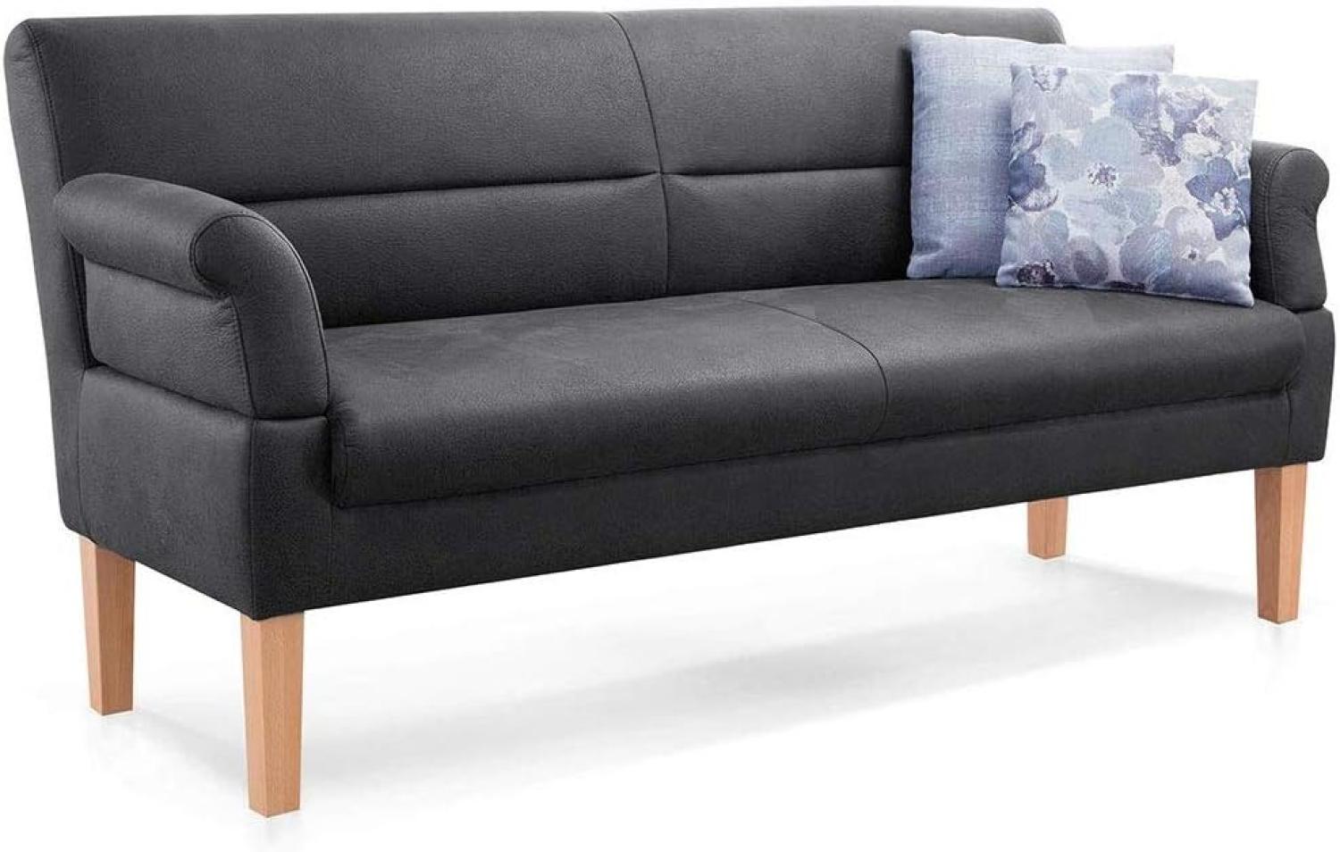 CAVADORE 2,5-Sitzer Kira, Sitzbank für Küche, Esszimmer oder Wohnküche in Büffellederoptik, Inkl. Armteilverstellung und Federkern, 168 x 94 x 81, Mikrofaser: dunkelgrau Bild 1