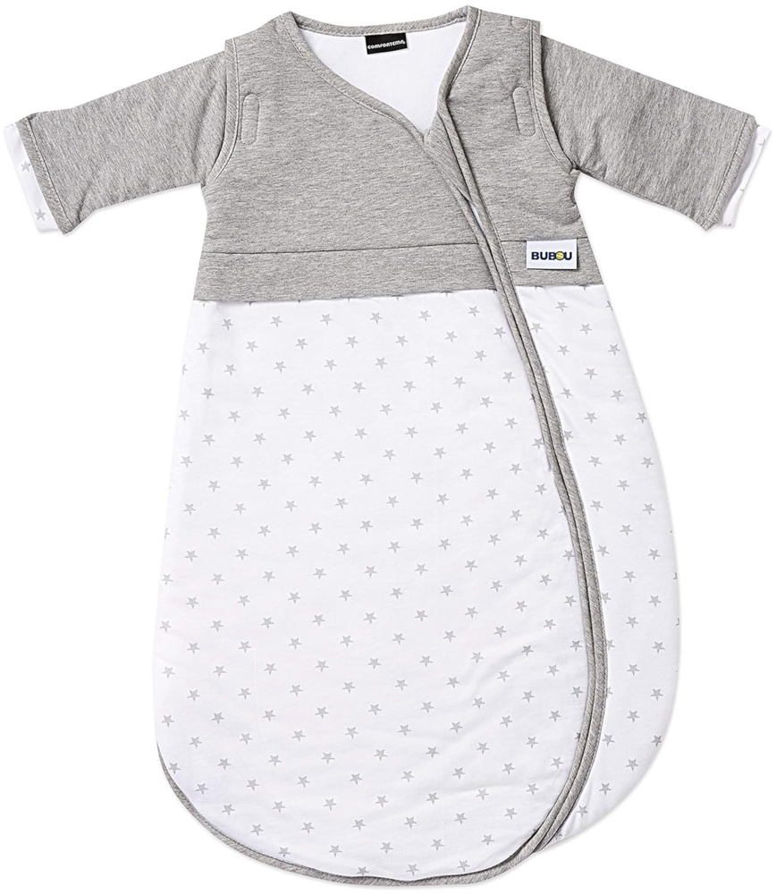 Gesslein 771083 Bubou Babyschlafsack mit abnehmbaren Ärmeln: Temperaturregulierender Ganzjahreschlafsack für Neugeborene, Baby Größe 70 cm, grau meliert/weiß mit Sternen Bild 1