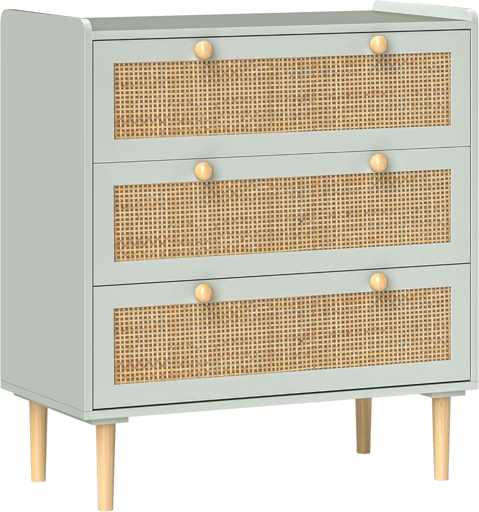 HOMCOM Kommode Beistellschrank mit 3 Schubladen, Boho-Stil, Rattanoptik (Schubladenkommode, 1 St, Sideboard), für Wohnzimmer, Schlafzimmer, Hellblau 80 x 40 x 87,5 cm Bild 1
