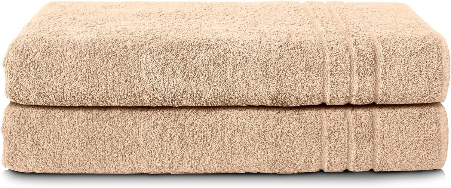 Komfortec 2er Saunatuch Set 80x200 cm aus 100% Baumwolle, XXL-Saunatücher, Sauna Handtuch, Weich, Groß, Frottee, Schnelltrocknend, Sand/Beige Bild 1