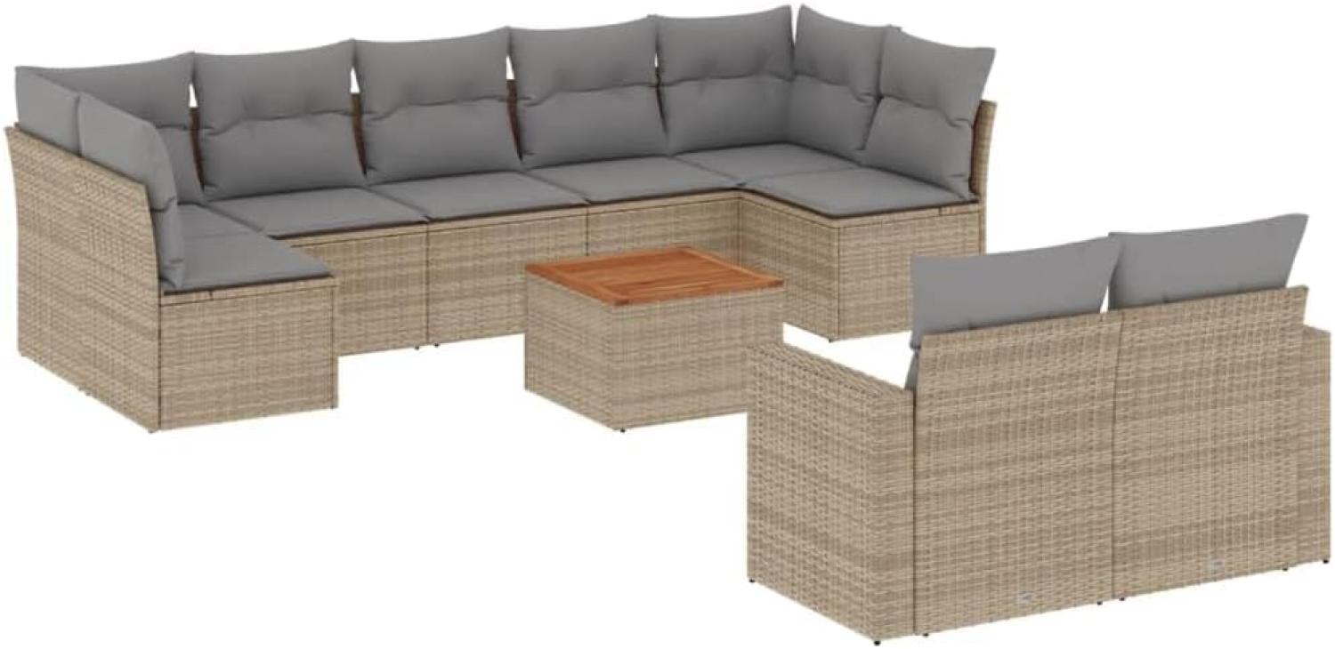 vidaXL 10-tlg. Garten-Sofagarnitur mit Kissen Beige Poly Rattan 3224274 Bild 1