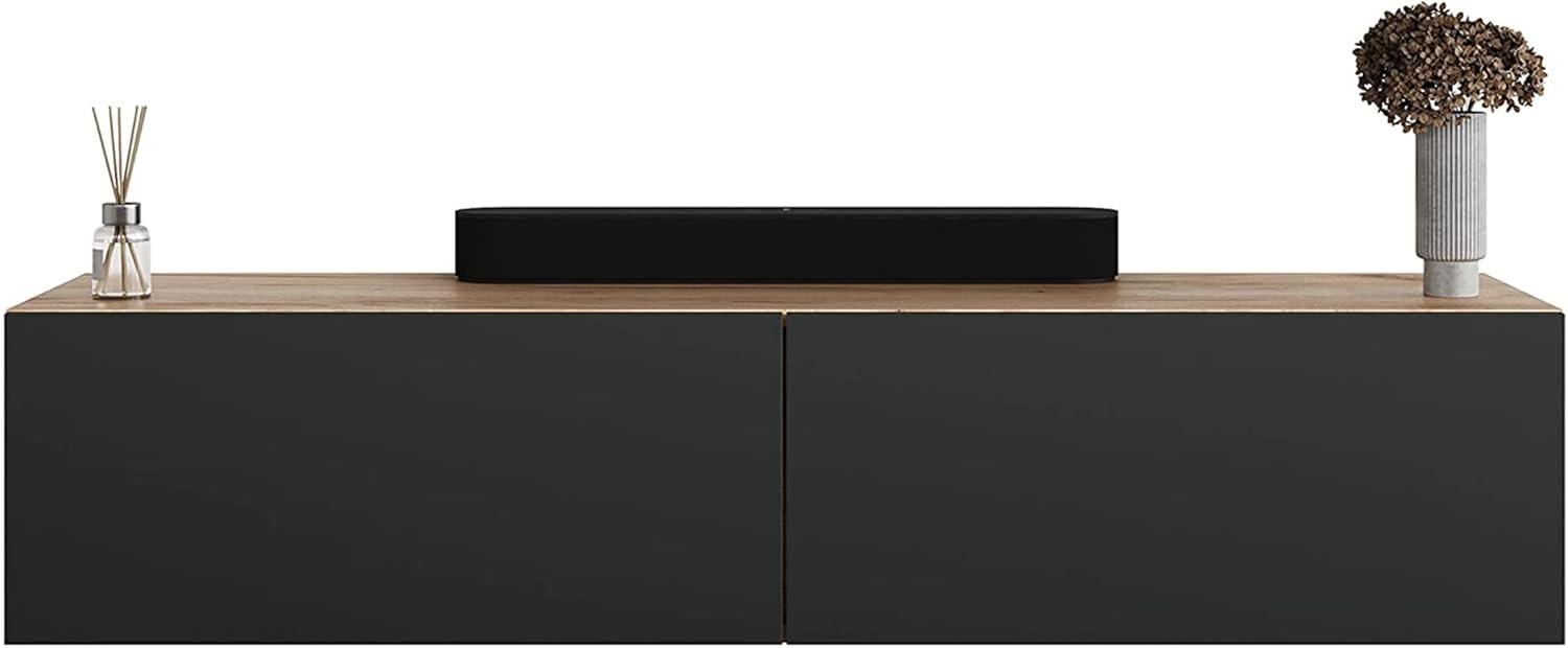 Planetmöbel TV Board 280 cm Gold Eiche/Anthrazit, TV Schrank mit 4 Klappen als Stauraum, Lowboard hängend oder stehend, Sideboard Wohnzimmer Bild 1