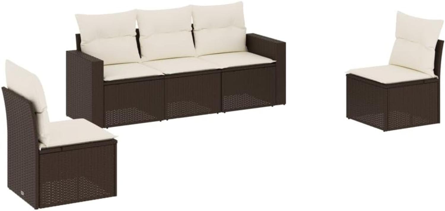 vidaXL 5-tlg. Garten-Sofagarnitur mit Kissen Braun Poly Rattan 3251130 Bild 1