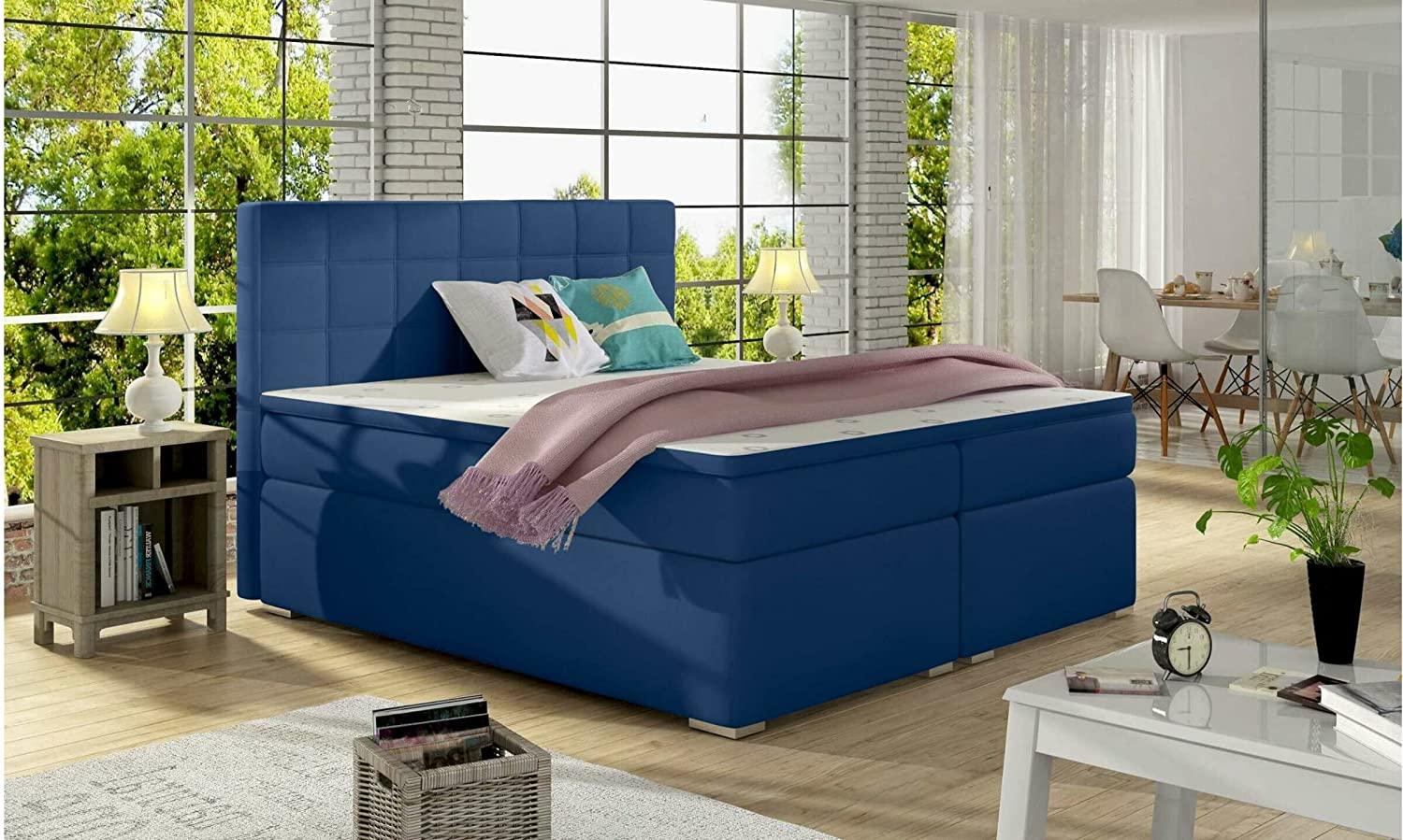 Stylefy Neptune Boxspringbett Blau Velours KRONOS 140x200 cm Bild 1