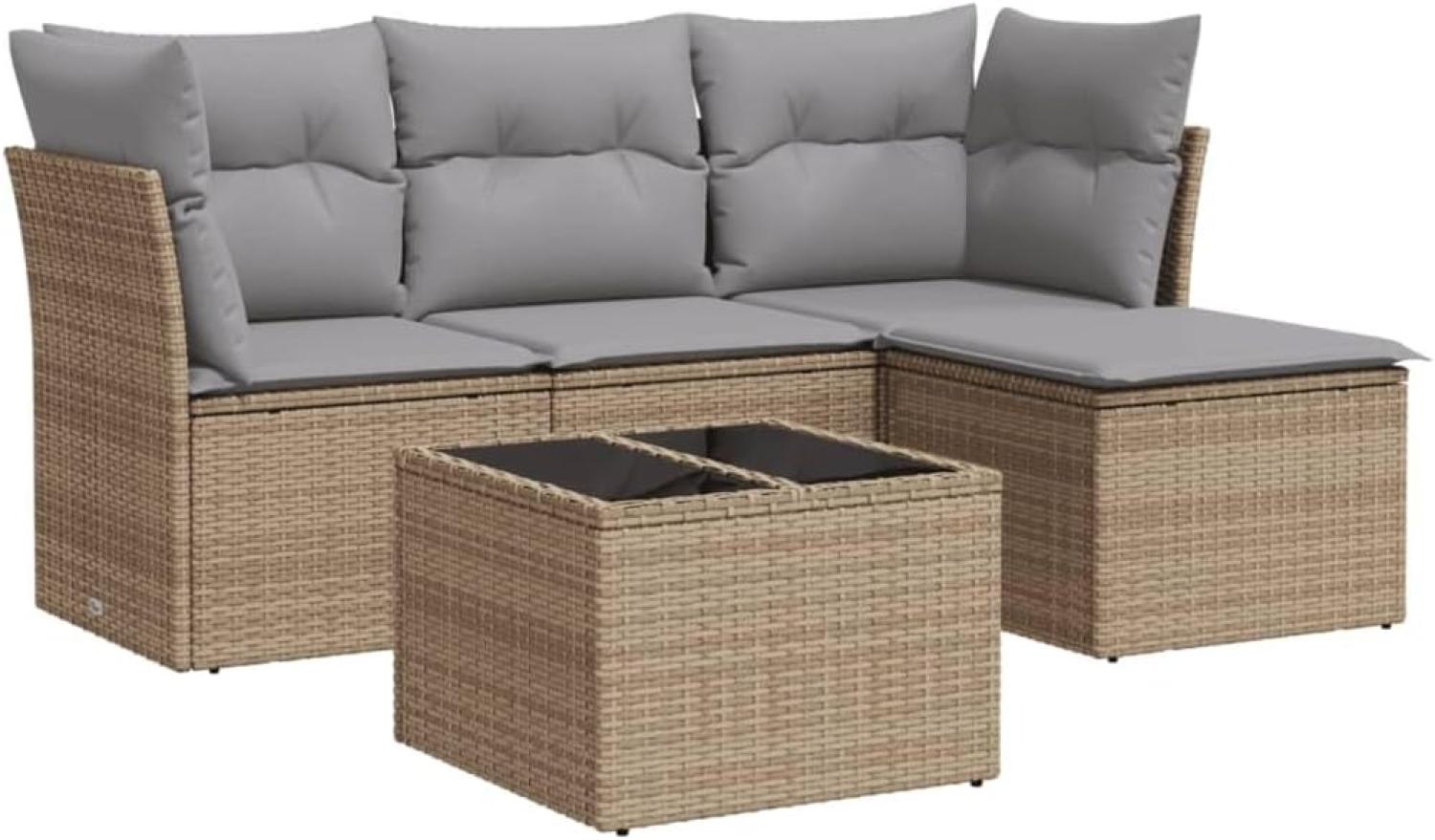 vidaXL 5-tlg. Garten-Sofagarnitur mit Kissen Beige Poly Rattan 3217549 Bild 1