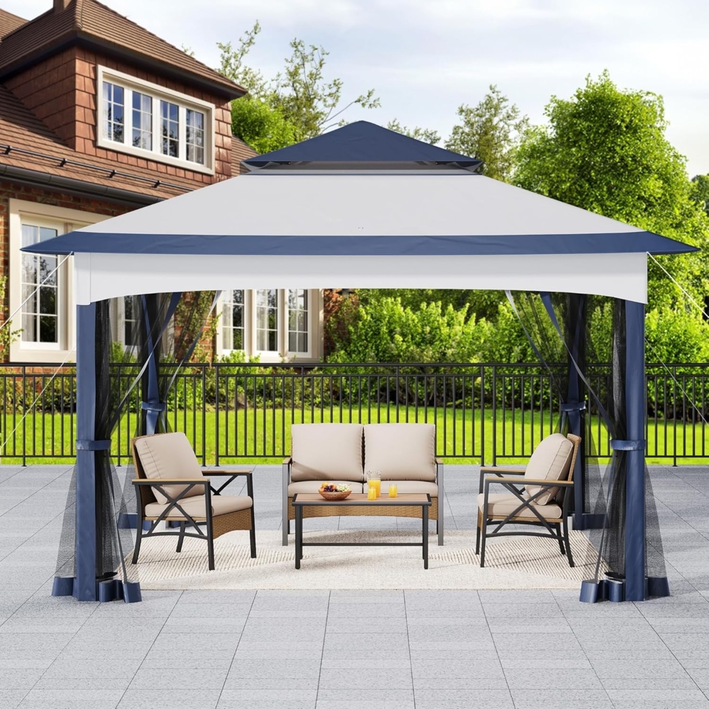 YITAHOME Pop-Up-Pavillon mit Netzseiten, 3,3 m x 3,3 m, höhenverstellbar, Doppeldach, Festzelt, Pavillon mit Aufbewahrungstasche, für Garten, Hinterhof, Terrasse, Party Freien, Camping, Märkte Bild 1