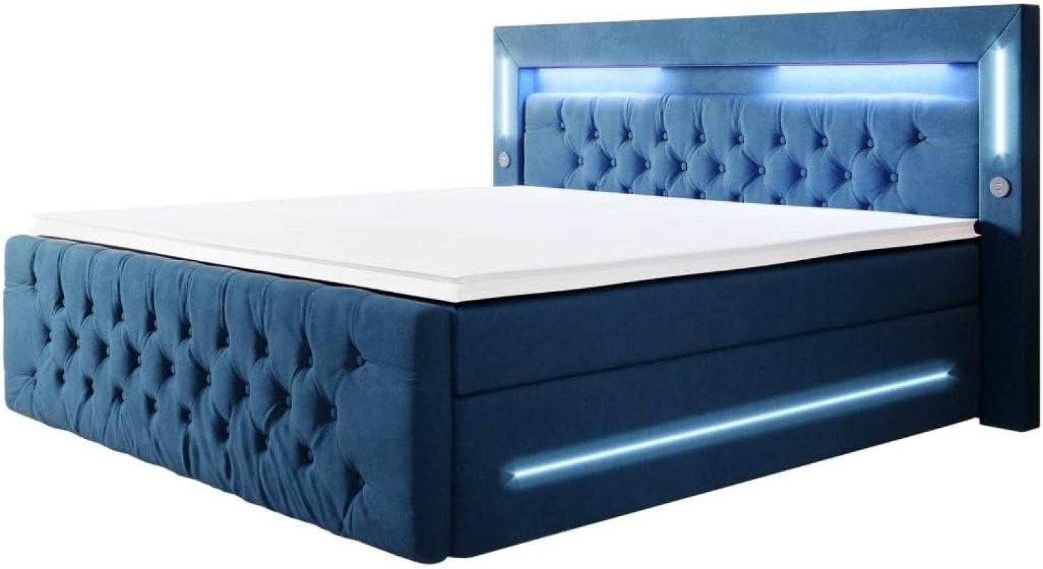 Boxspringbett Moonlight mit LED, USB und Stauraum 200x200 Blau H2 Bild 1