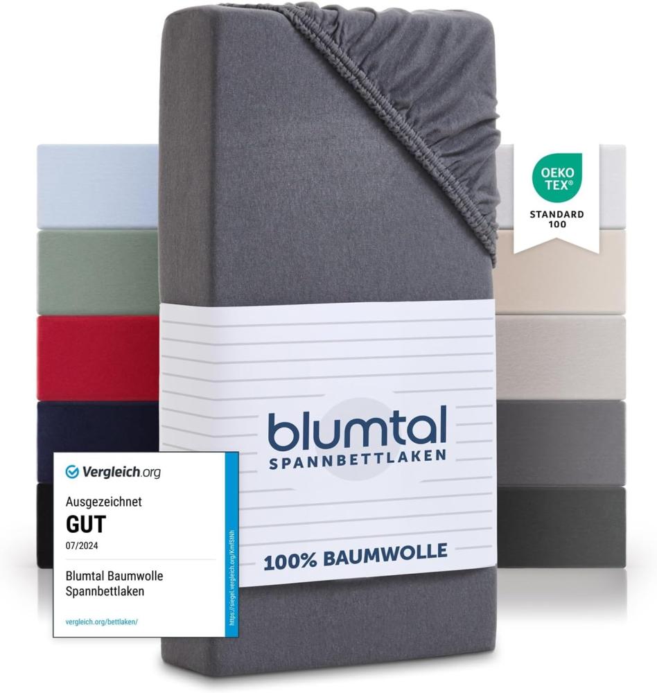 Blumtal® Spannbettlaken für Topper 100x200 cm Basics Jersey - Bettlaken 100x200 cm aus 100% Baumwolle - Oeko-TEX zertifiziertes Spannbetttuch 100x200 cm - Topper Spannbettlaken - Betttuch - Grau Bild 1