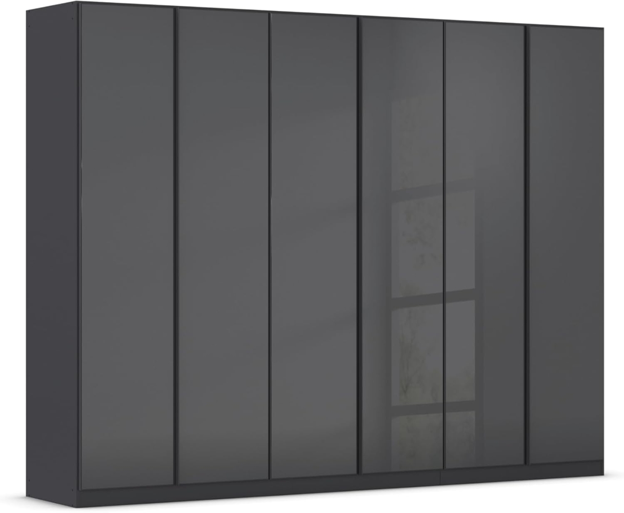 Rauch Möbel Monostar, Drehtürenschrank, Kleiderschrank, Kleiderschränke, Garderobe, Schrank mit Stauraum, 6-türig, 6 Glastüren, Farbe Glas Basalt/Grau metallic, 271 x 210 x 54 cm Bild 1