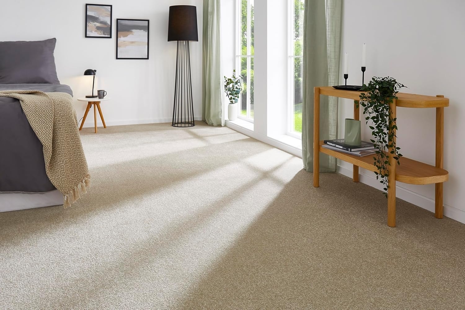 andiamo Teppichboden Izmir für Wohnzimmer und Kinderzimmer - Teppichboden Meterware zum Verlegen - Teppichbelag mit hoher Trittschalldämmung - weicher Teppichboden 400x450 cm Beige Bild 1