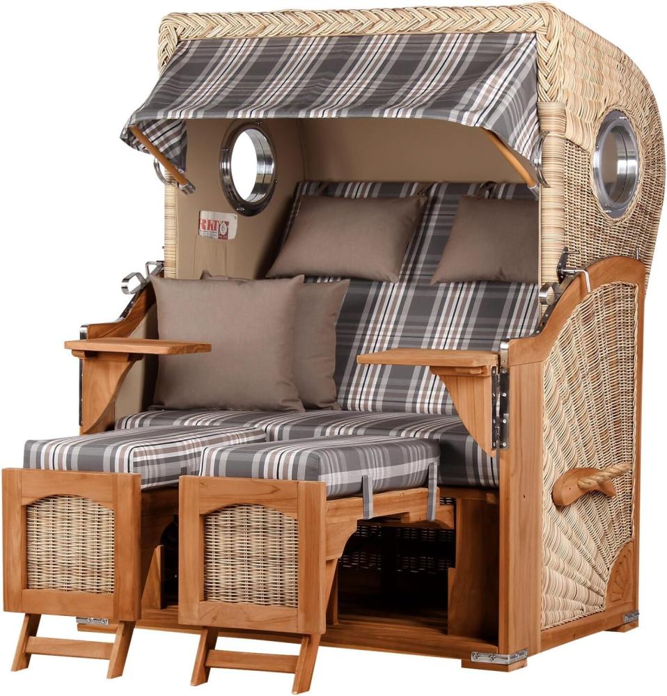 Strandkorb - bene living - Ammersee Teak Bullauge - PE shell - Modell 522 - inkl. Liftersystem Bild 1