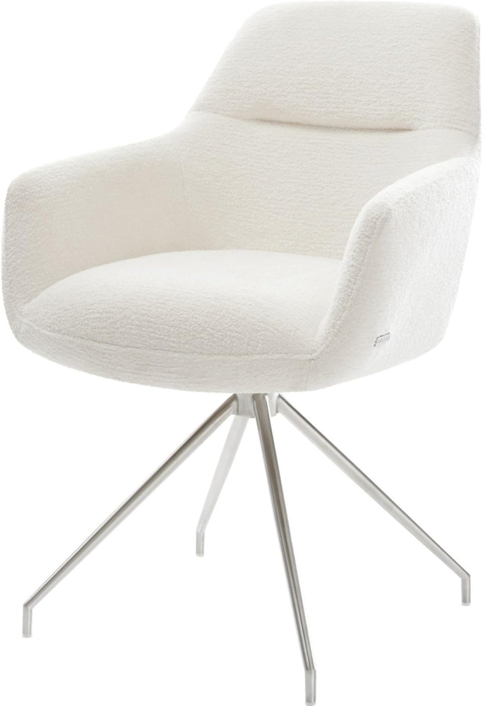 Esszimmerstuhl Pejo-Flex Bouclé Soft Beige Kreuzgestell konisch Edelstahl Taschenfederkern Bild 1