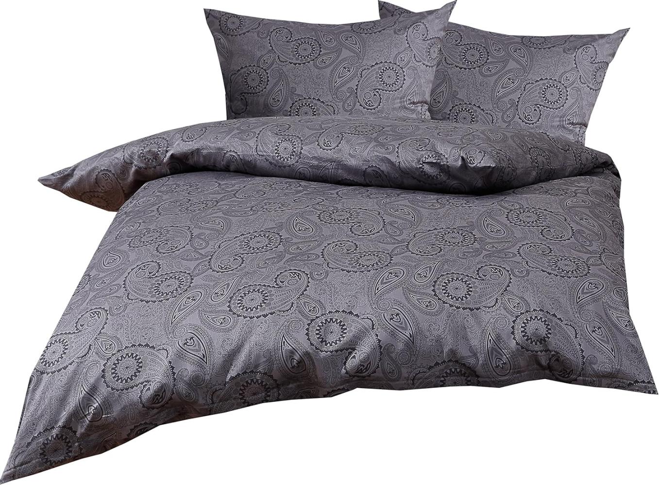 Bettwaesche-mit-Stil Mako-Satin Damast Paisley Bettwäsche "Davos" schwarz-grau Garnitur 200x200 + 2x 80x80 Bild 1