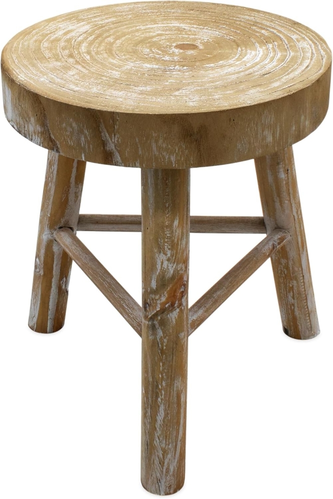 Spetebo Blumenhocker Holz mit 3 Beinen white washed - Ø 35 cm (Stück, 1 St, 1), Massivholz Bild 1