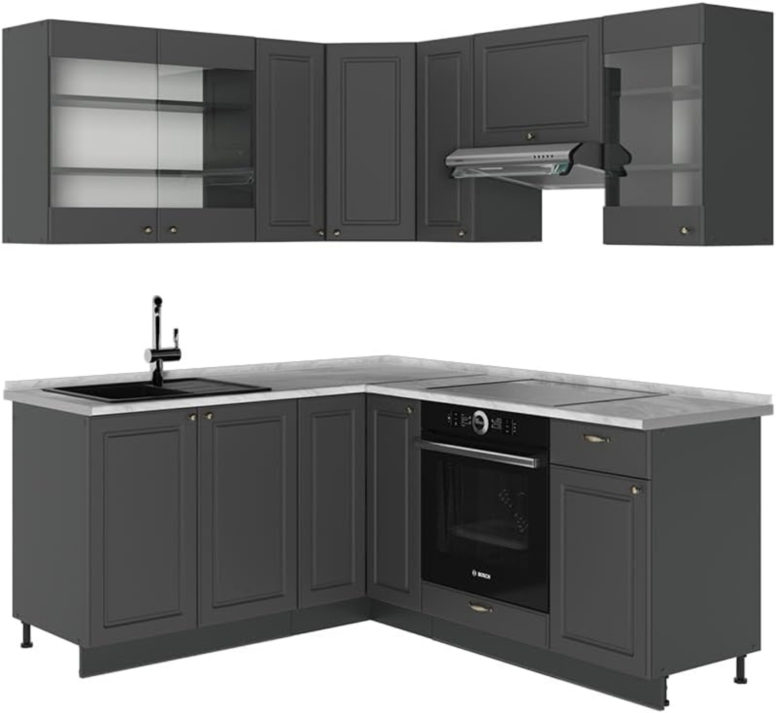 Eckküche Fame-Line Anthrazit-Gold Landhaus 190 x 60 cm , AP Marmor Vicco Bild 1