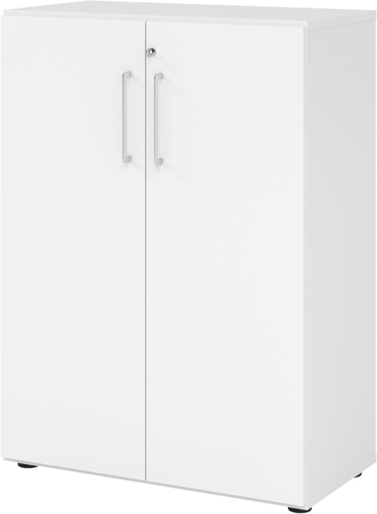 bümö® smart Aktenschrank abschließbar aus Holz | Büroschrank für Aktenordner | Büro Schrank System für Ordner | Flügeltürenschrank inkl. Einlegeböden (Weiß, 3 Ordnerhöhen) Bild 1