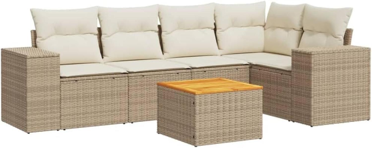 vidaXL 6-tlg. Garten-Sofagarnitur mit Kissen Beige Poly Rattan 3257766 Bild 1