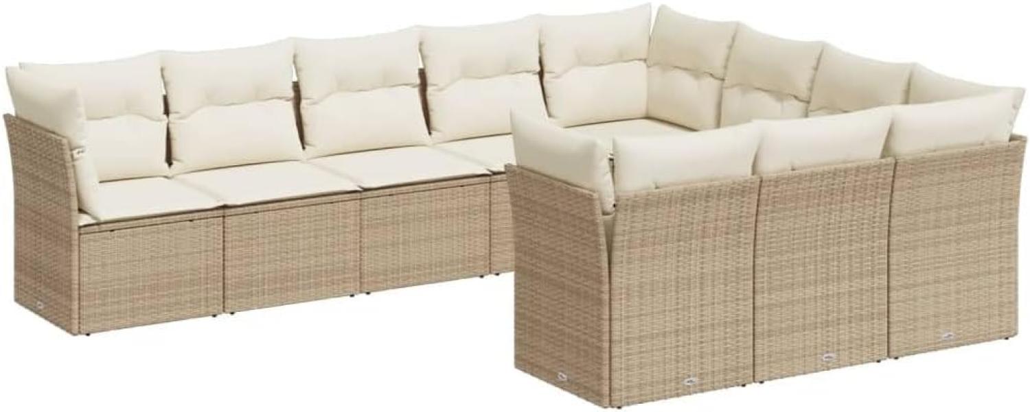 vidaXL 10-tlg. Garten-Sofagarnitur mit Kissen Beige Poly Rattan 3218218 Bild 1