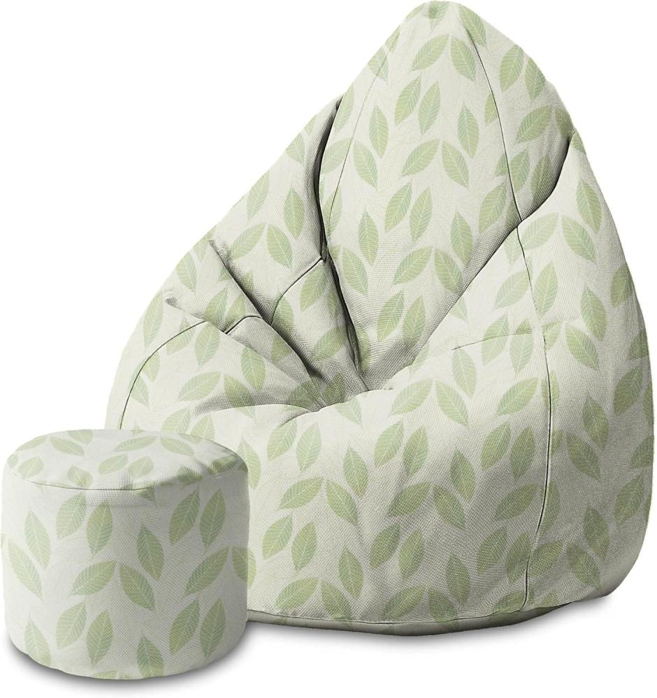 DreamRoots Bean Bag 80x80x120cm - Sitzsack mit Lehne und Hocker und Bezug - mit Füllung, Light Green Leaves Bild 1