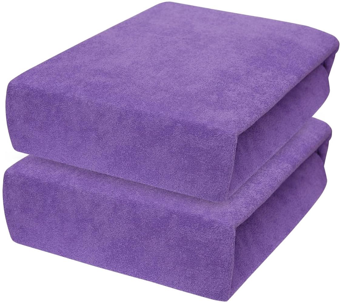 2 x Frottee Spannbettlaken für 90 x 40 cm Babybett Wiege Matratze (Violett) Bild 1