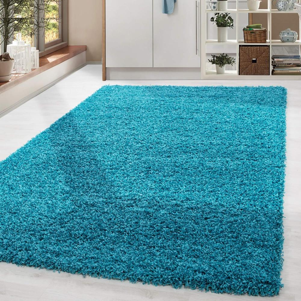 HomebyHome Hochflor Wohnzimmer Teppich 300x400 cm Einfarbig Türkis Blau Teppich Langflor Shaggy Modern Teppich für Schlafzimmer, Pflegeleicht Flauschig Weich Rechteckig Großer Teppich Bild 1